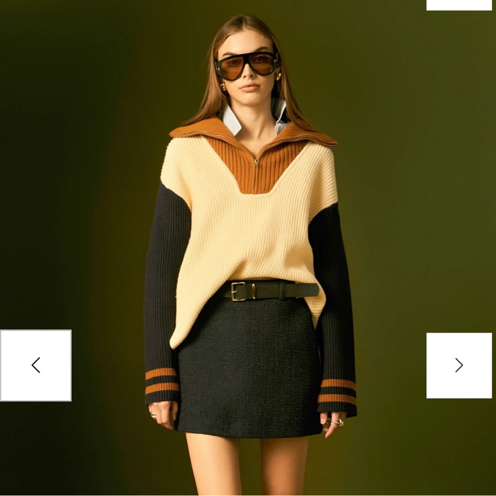 English Factory Quarter Zip Colorblock Sweater - small